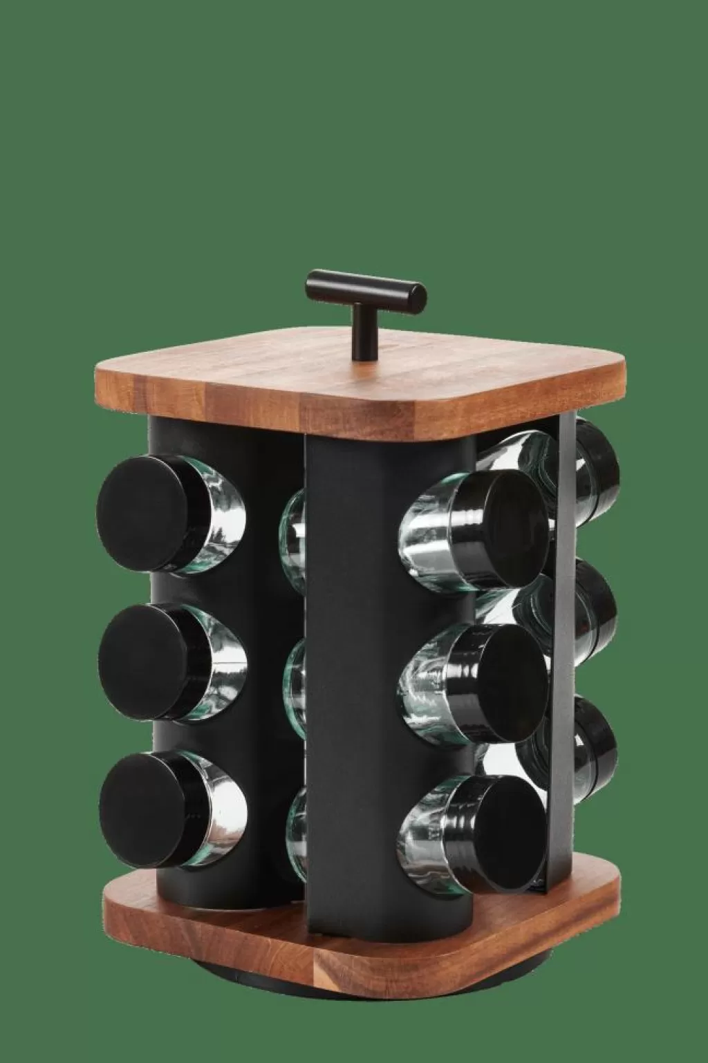 Best Sale ACACIA LUX Carrusel De Hierbas 12 Botes Rotación De 360° Negro, Natural Tarros De Hierbas