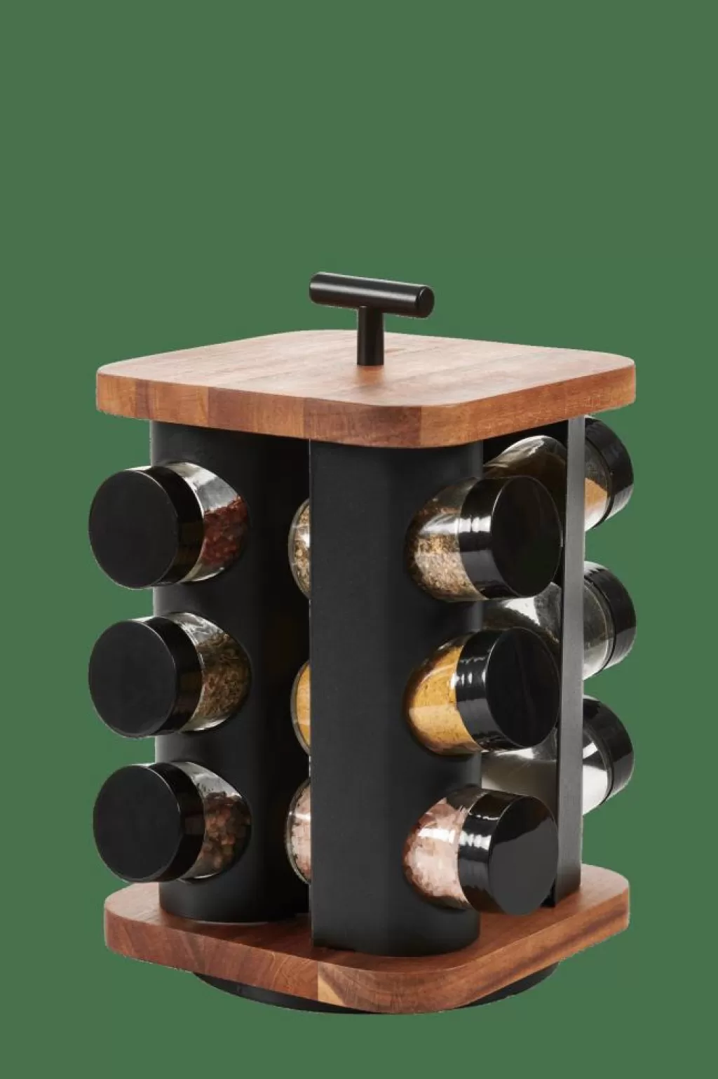 Best Sale ACACIA LUX Carrusel De Hierbas 12 Botes Rotación De 360° Negro, Natural Tarros De Hierbas