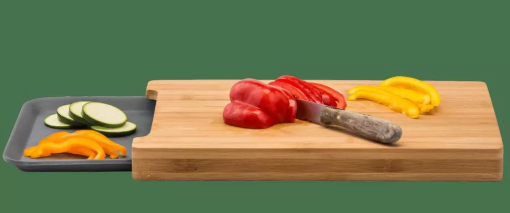 Shop BAMBOO Tabla Para Cortar Con Recipiente Gris, Natural Tablas De Cortar