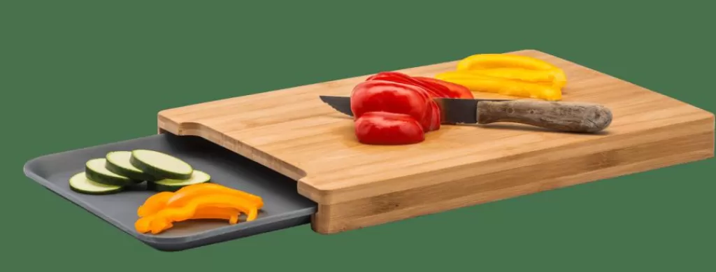 Shop BAMBOO Tabla Para Cortar Con Recipiente Gris, Natural Tablas De Cortar