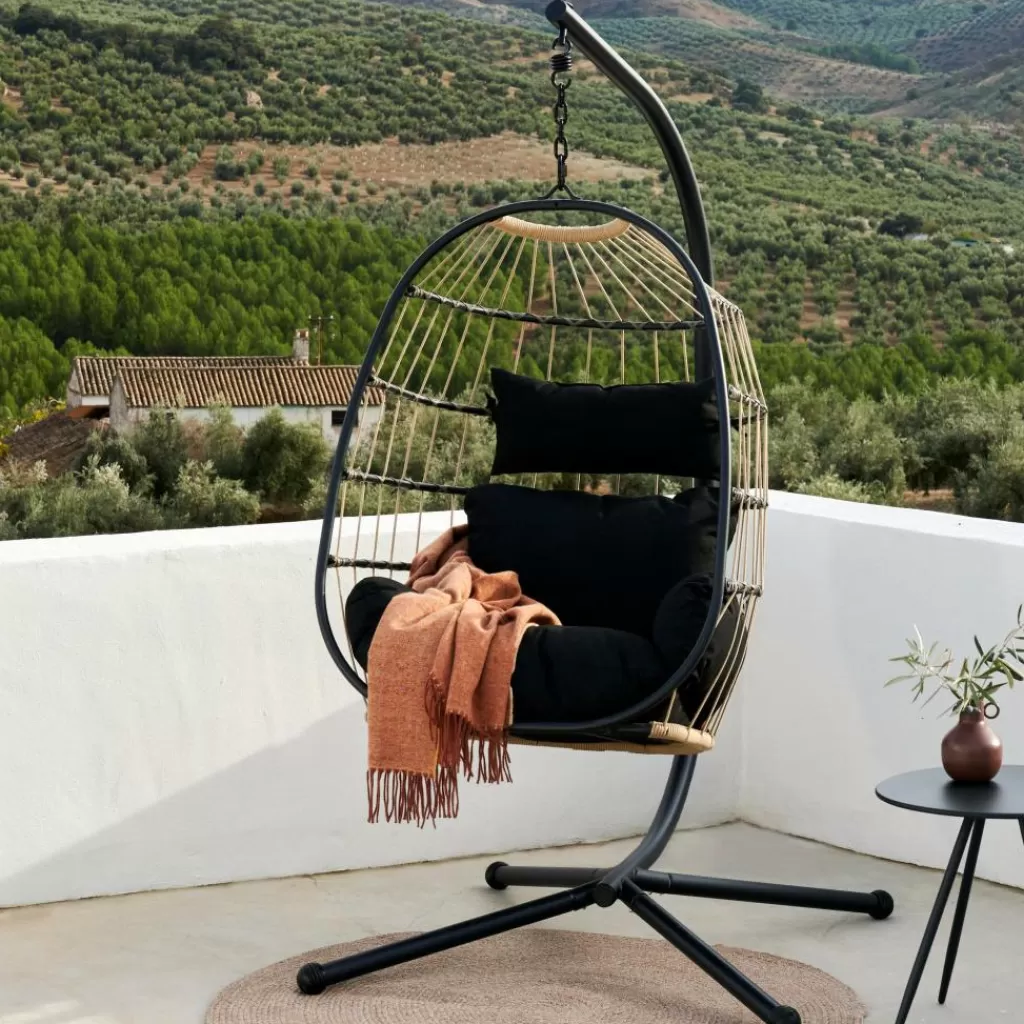 Cheap BAZAI Silla Colgante Con Soporte Negro Sillas Colgantes