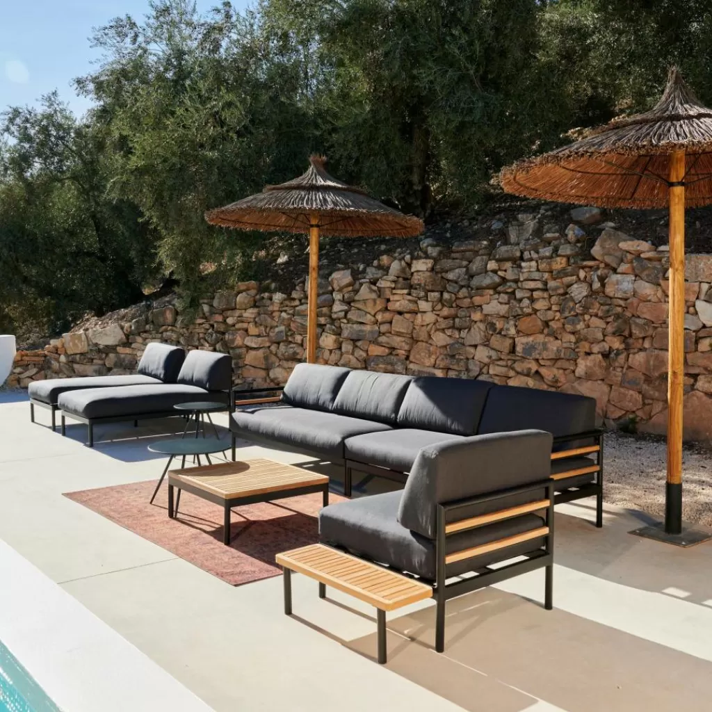 Flash Sale HANNA Lounge Mesa Auxiliar Negro, Natural Mesas Auxiliares De Jardín | Conjuntos Lounge