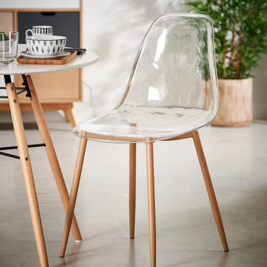 Discount ICE Silla De Comedor Transparente, Natural Sillas De Comedor