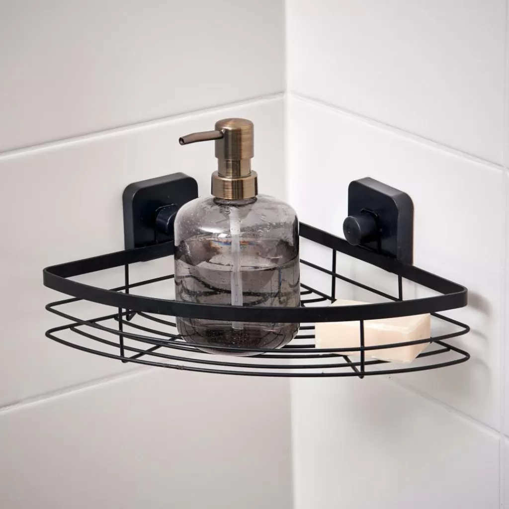 Store INDUSTRIA Rinconera Para Ducha Con Ventosas Negro Accesorios De Ducha