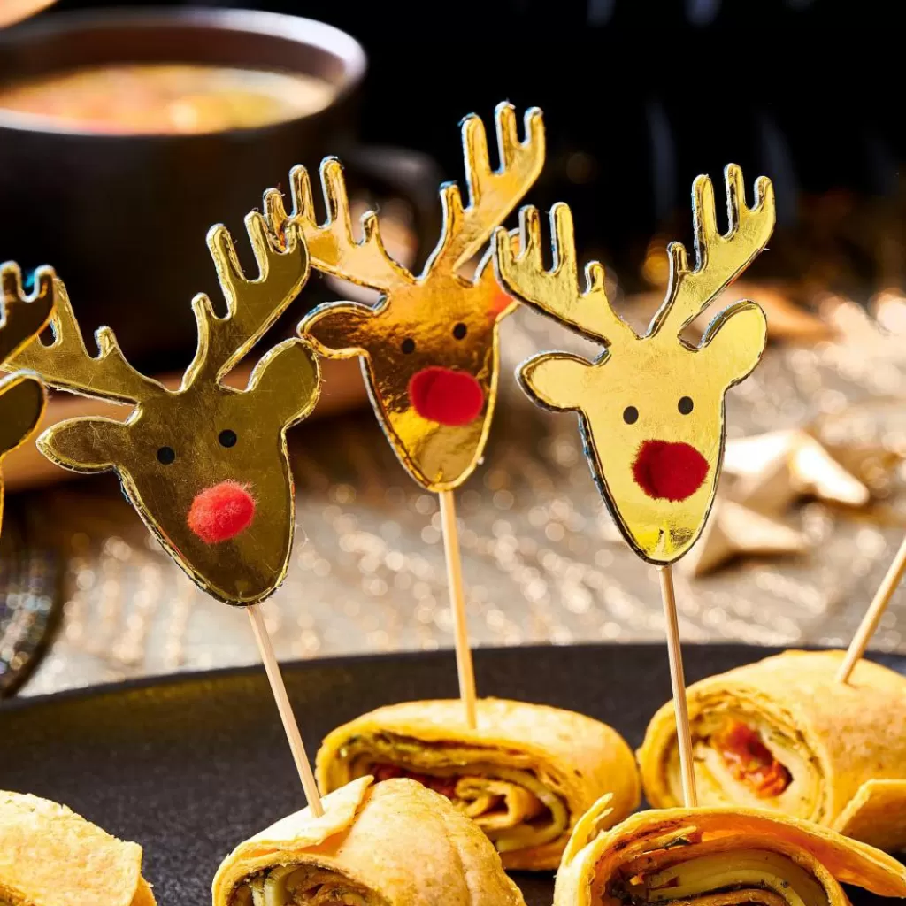 Best REINDEER Palillos Apero Juego De 10 Dorado Accesorios Coctéles