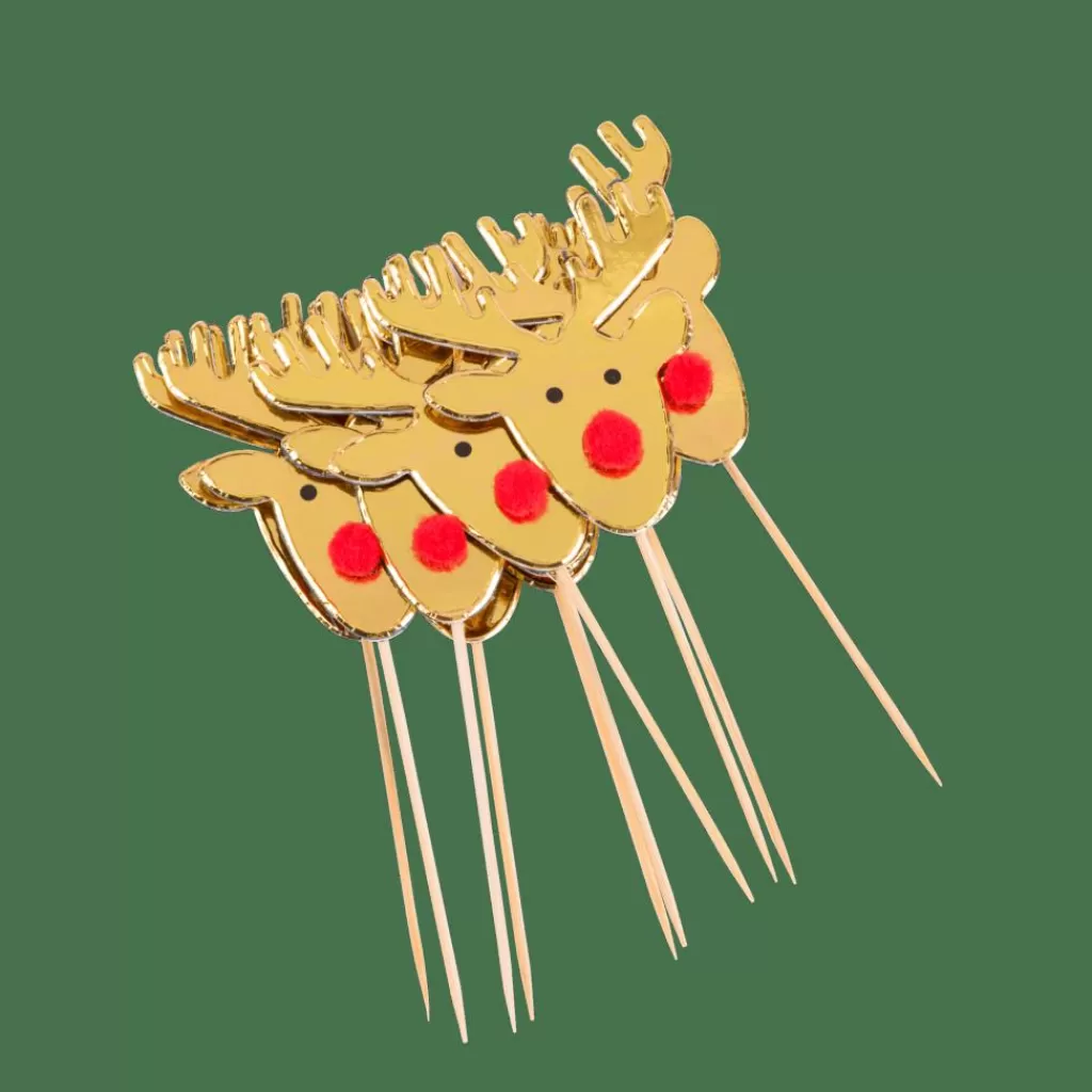 Best REINDEER Palillos Apero Juego De 10 Dorado Accesorios Coctéles