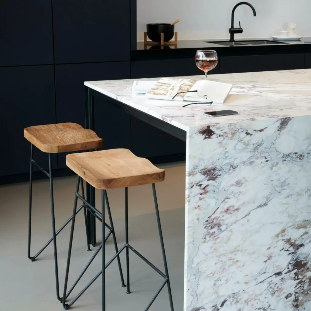 Online TEAK Taburete Bar Negro, Natural Taburetes De Bar