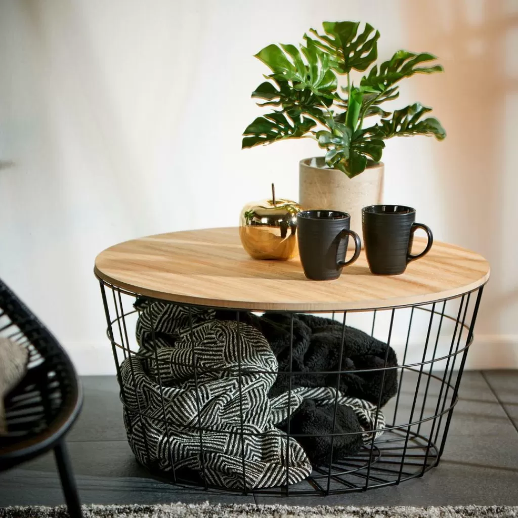 Best Sale WIRE XL Mesa Auxiliar XL Negro, Natural Cestas De Hilo | Mesas De Salón