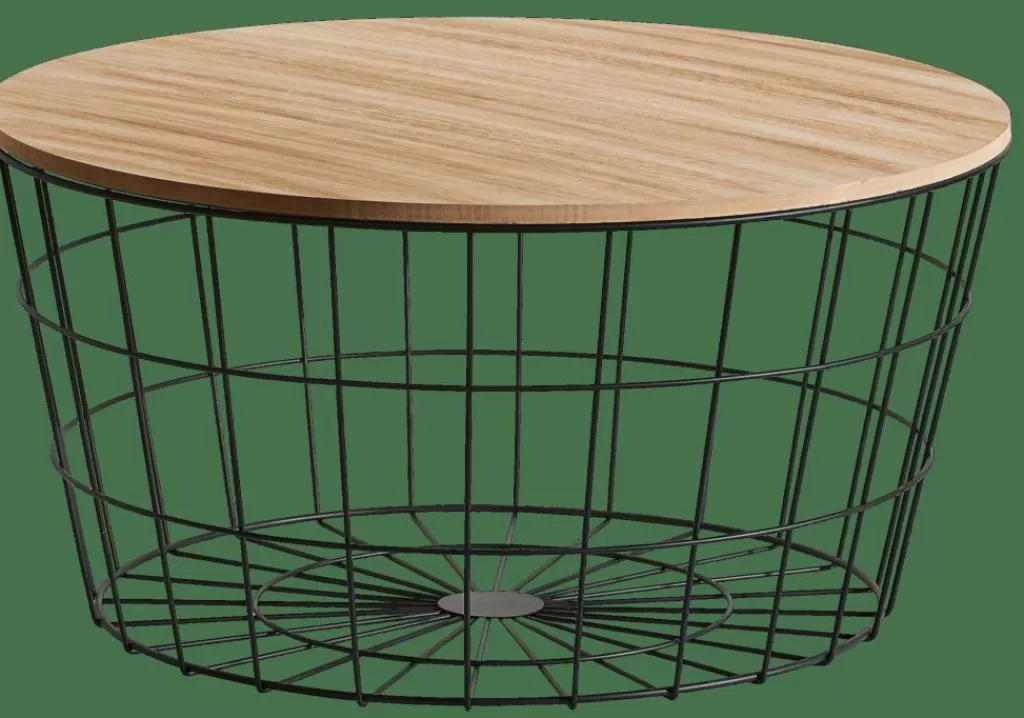 Best Sale WIRE XL Mesa Auxiliar XL Negro, Natural Cestas De Hilo | Mesas De Salón