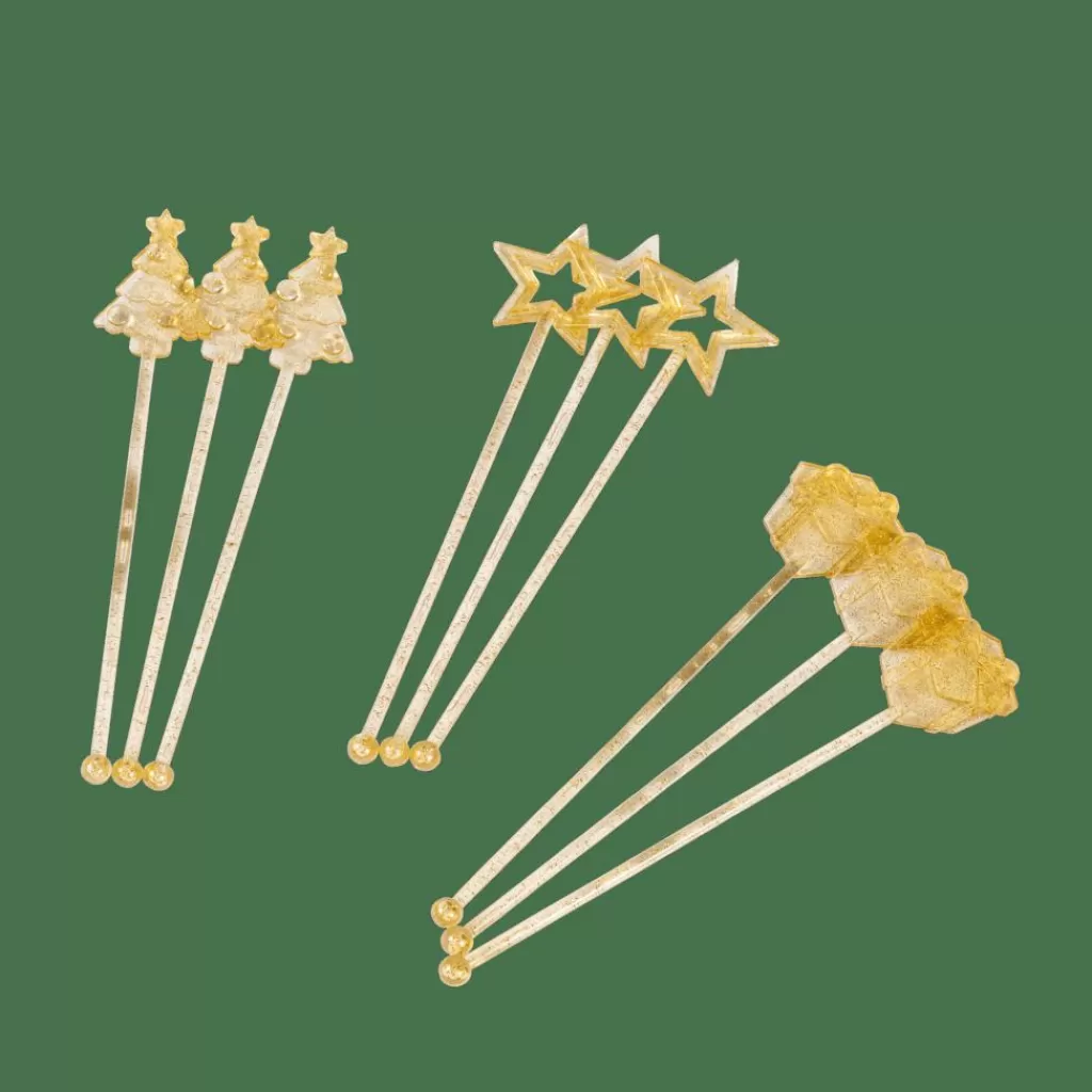 Cheap X-MAS Agitadores De Cóctel Juego De 12 Mezcla De 3 Modelos Dorado, Transparente Accesorios Coctéles