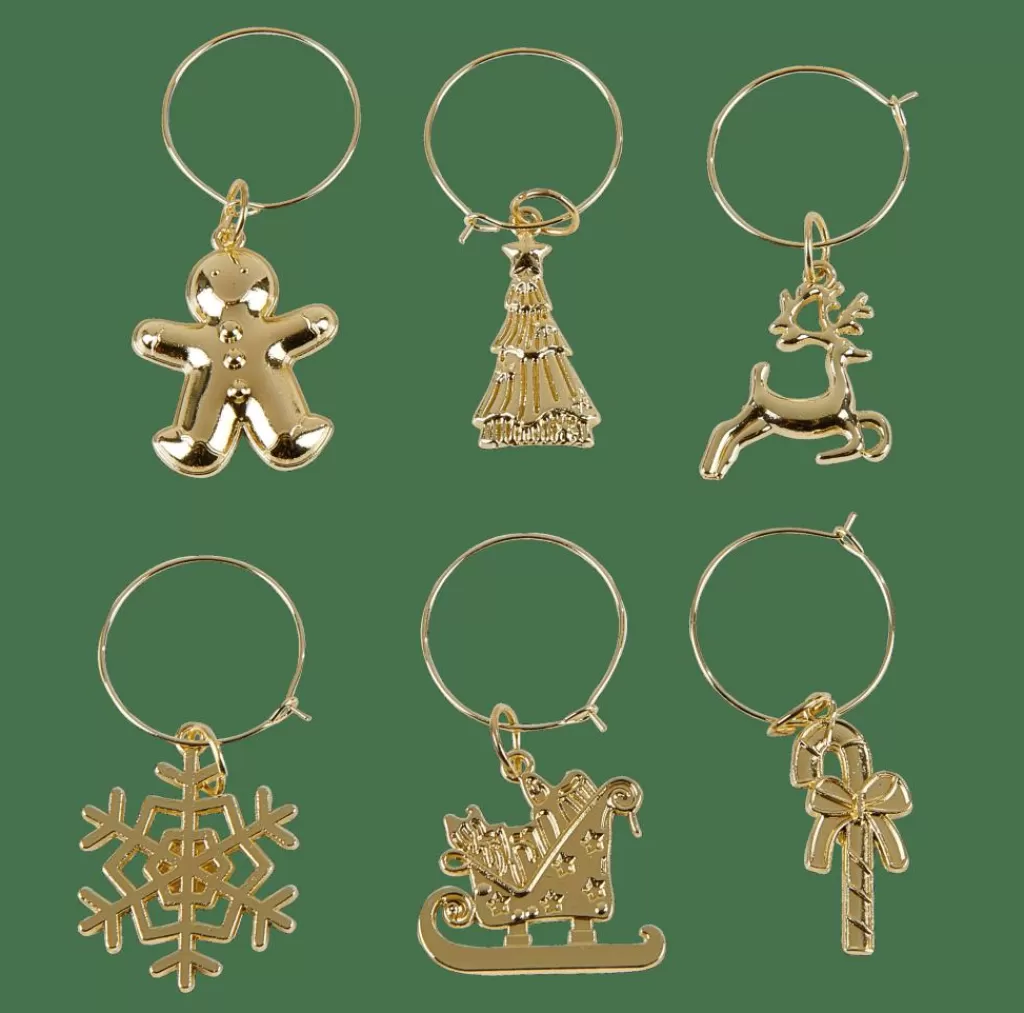 Fashion X-MAS GLAM Marcadores Copas Juego De 6 Dorado Accesorios Coctéles