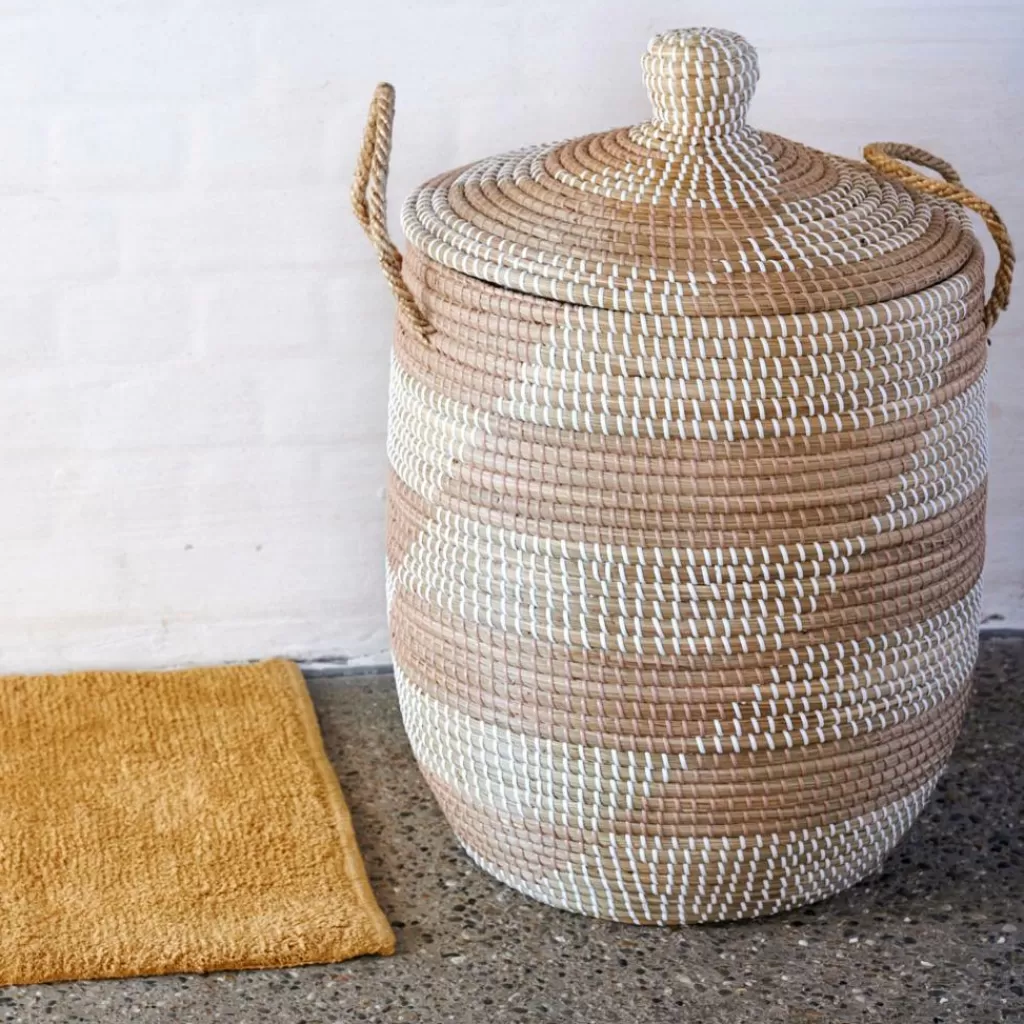 Best Sale YASMINE Cesta De Lujo Con Tapa Blanco, Natural Cestas De Almacenaje | Cesto De La Ropa