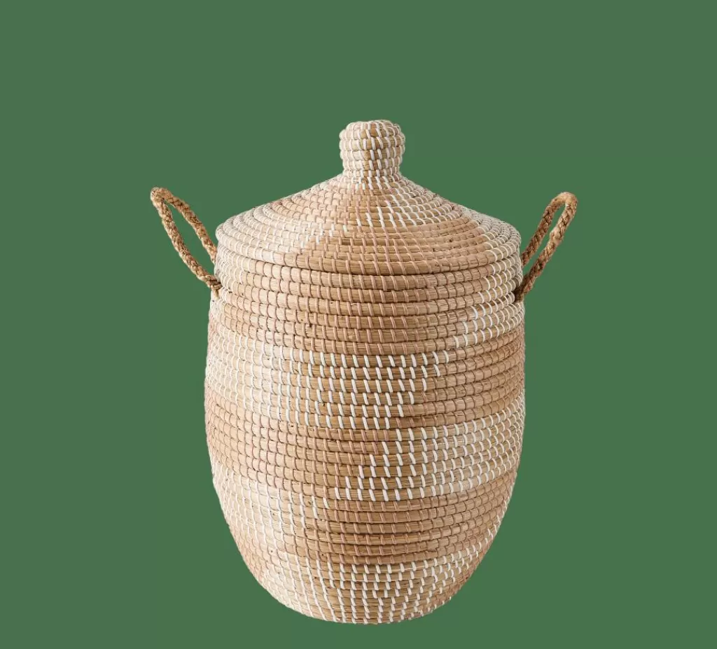 Sale YASMINE Cesta De Lujo Con Tapa Blanco, Natural Cestas De Almacenaje | Cesto De La Ropa